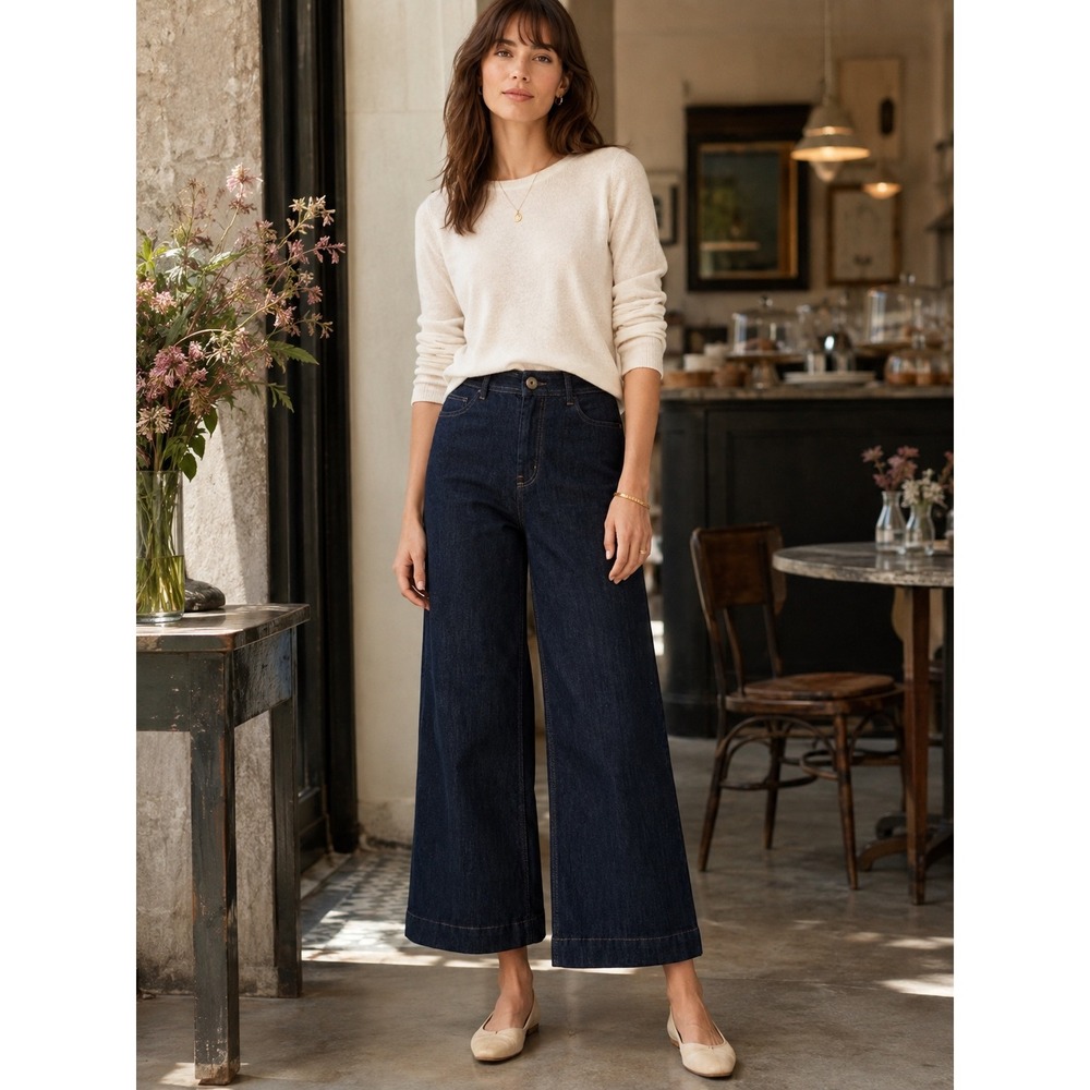 Maeve Ettie High-Rise Crop Wide-Leg Jeans Womens 29 Dark Indigo Denim NWOT